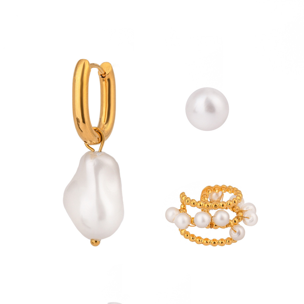 Ensemble De 1 Paire De Boucles D'Oreilles Pour Femme, Collection Classique, Forme Irrégulière Exquise, En Acier Inoxydable Étanche, Couleur Or. Image6