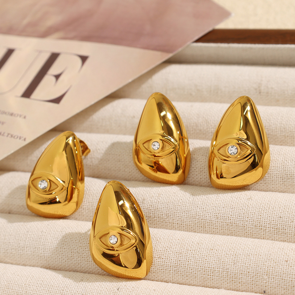 1 Paire De Boucles D'Oreilles À Tige En Acier Titane Plaqué Or  Avec Strass Pour Femme, Série Classique Image3