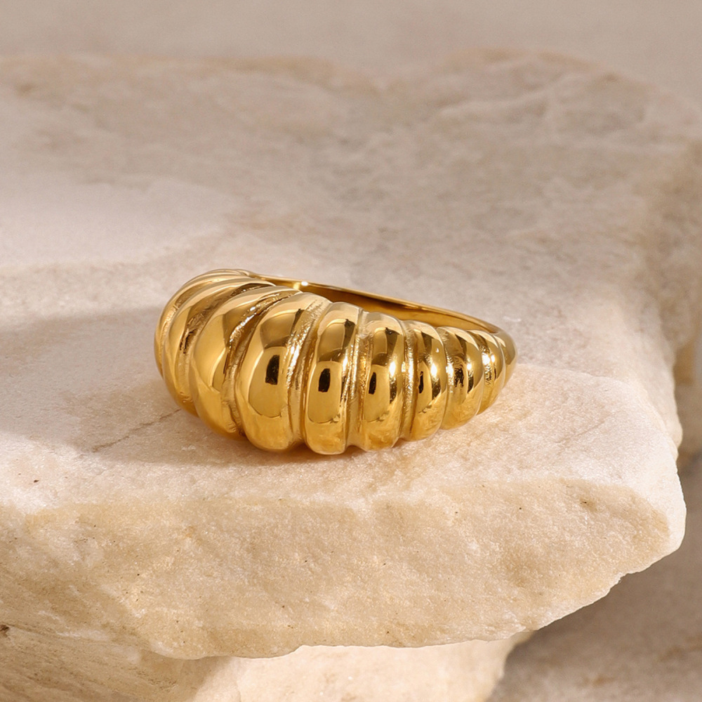Bague Tendance En Acier Inoxydable Doré, 1 Pièce, Étanche. h5Image3