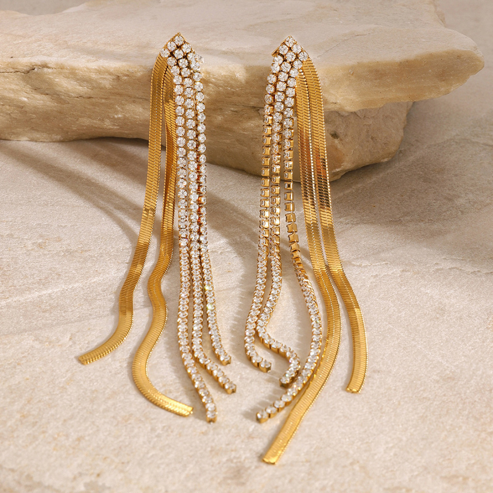 1 Paire De Boucles D'Oreilles Élégantes De La Série Classique, En Acier Inoxydable Plaqué Or Et Strass, Pour Femme, Idéales Pour Les Soirées. h5Image4