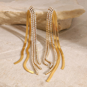1 Paire De Boucles D'Oreilles Élégantes De La Série Classique, En Acier Inoxydable Plaqué Or Et Strass, Pour Femme, Idéales Pour Les Soirées. h5 Image4