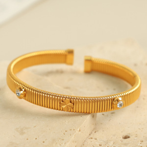 Bracelet Géométrique Simple En Acier Inoxydable Plaqué Or Avec Strass Pour Femme, 1 Pièce h5 Image4