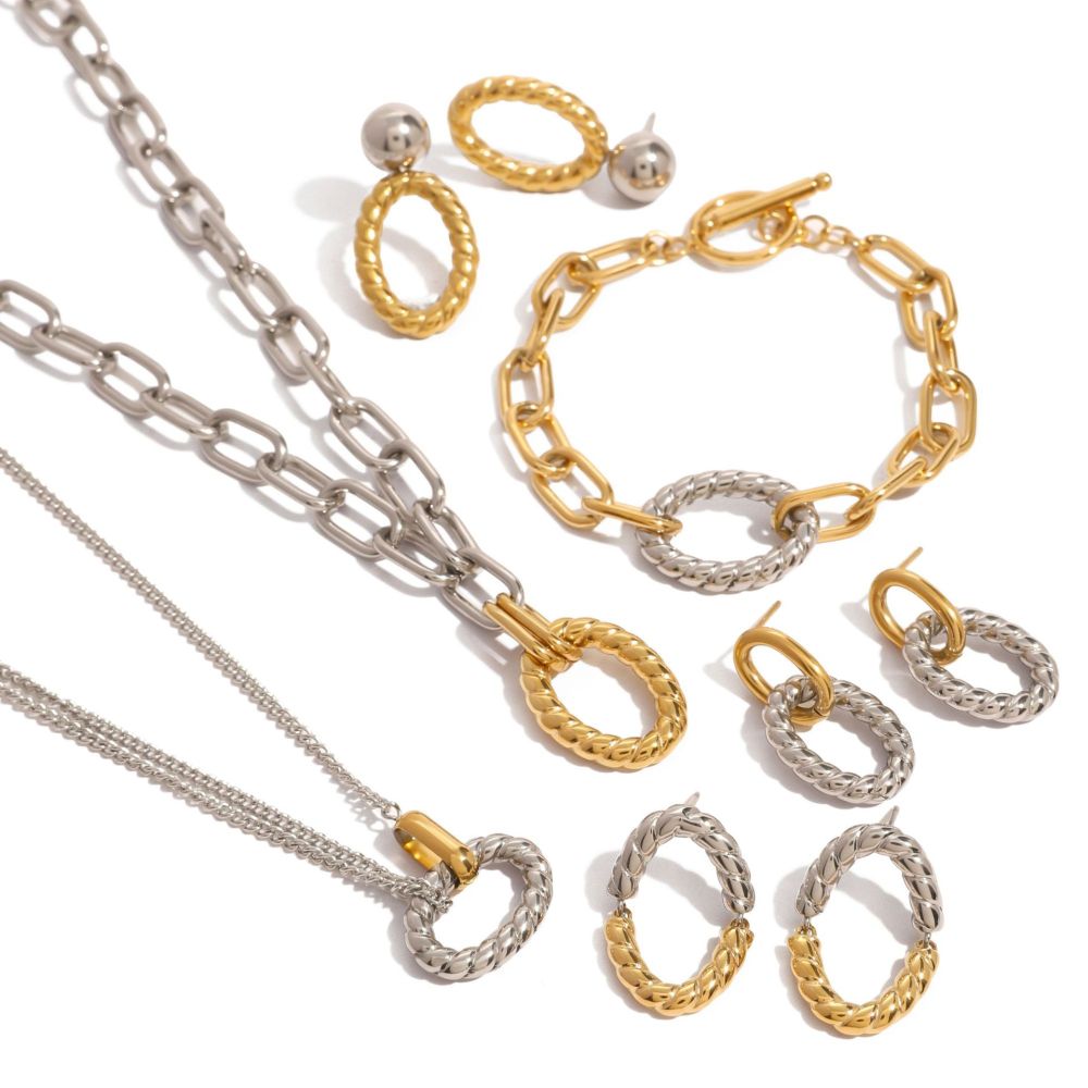 1 Paire De Boucles D'Oreilles Géométriques Classiques En Acier Inoxydable Plaqué Or  Pour Femme, Série Simple Image5
