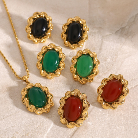 Ensemble de collier rétro en acier inoxydable étanche couleur or 2