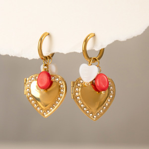 Boucles D'Oreilles Romantiques Élégantes En Forme De Cœur, En Acier Inoxydable Étanche, Avec Pierres Naturelles Et Couleur Or, À Monter Soi-Même (1 Paire). h5 Image5