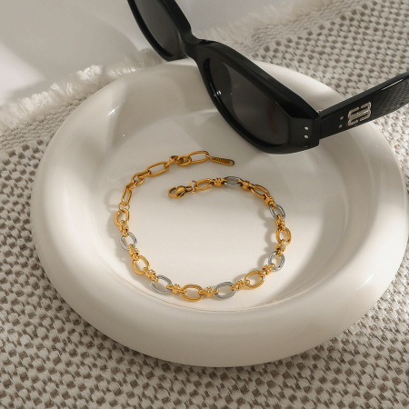 Bracelet chaîne femme Simple Series Streamline rond en acier inoxydable étanche, coloris or et argent (1 pièce). 2