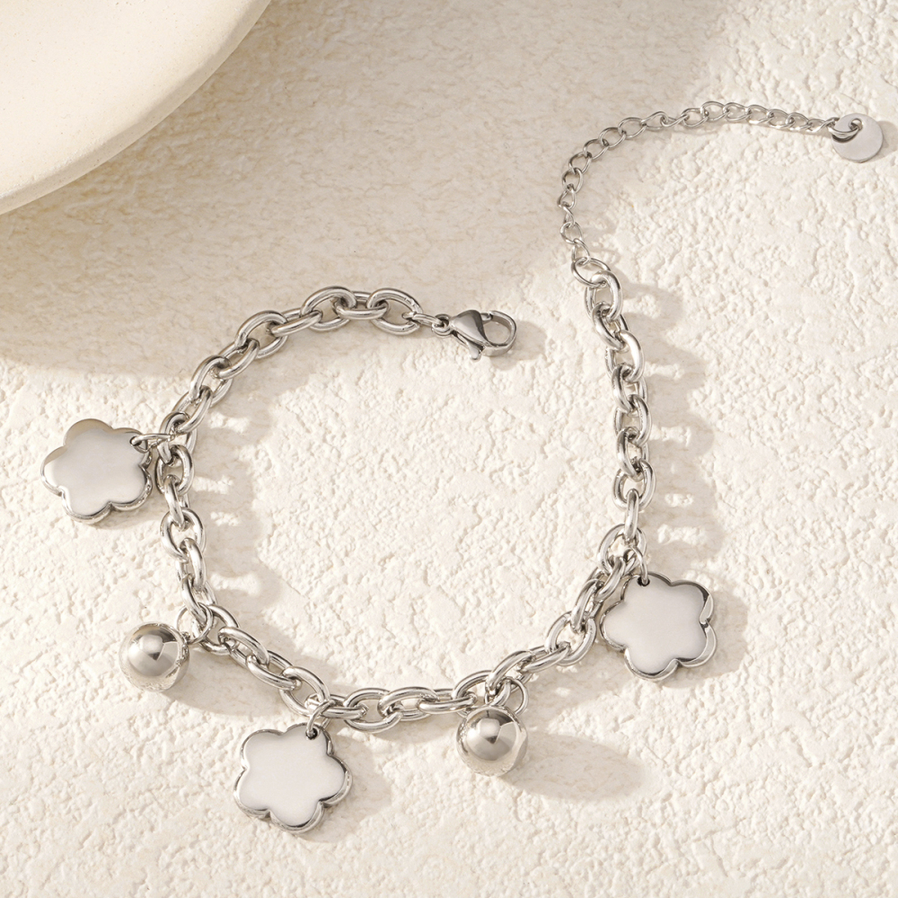 Bracelet À Breloques Élégant En Acier Titane Couleur Or Pour Femme, Série Romantique, Motif Floral Image4