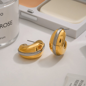 1 Paire De Boucles D'Oreilles À Tige En Acier Inoxydable Doré Pour Femme, , Série Simple h5 Image3