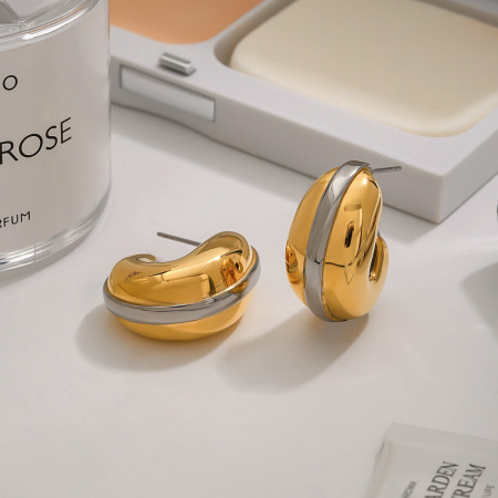 1 paire de boucles d'oreilles à tige en acier inoxydable doré pour femme, , série simple 2