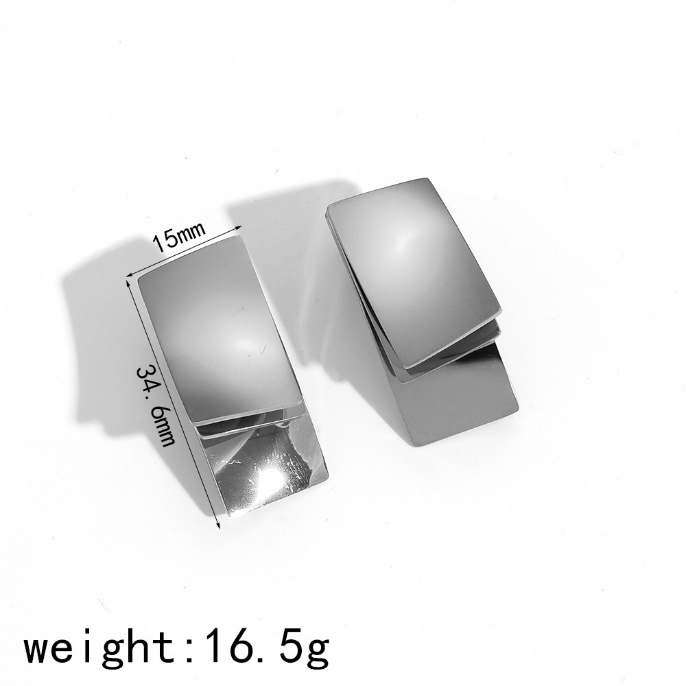 1 Paire De Boucles D'Oreilles À Tige Pour Femme, Style Quadrilatère, En Acier Inoxydable Plaqué Or , Série Simple h5Image5