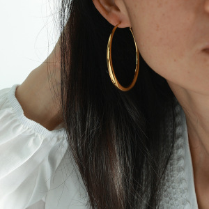 1 Paire De Boucles D'Oreilles Créoles Classiques En Acier Titane Plaqué Or Pour Femme, Série Simple h5 Image3