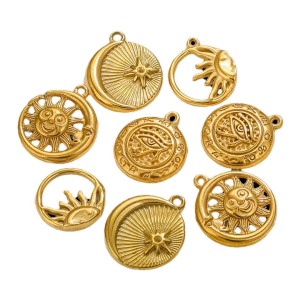 1 Paire De Pendentifs Rétro Soleil/Lune Pour Femme, Série Simple, Plaqués Or  h5 Image5