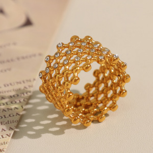 1 Paire De Bagues Simples Géométriques Rétro En Acier Inoxydable Plaqué Or  Avec Strass Pour Femme h5 Image4