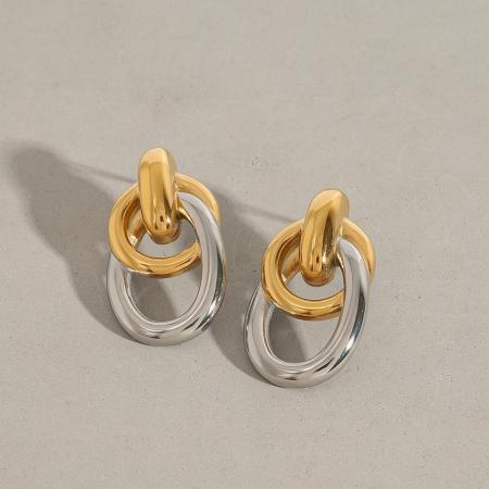 1 Paire De Boucles D'Oreilles Puces Pour Femme, Collection Exquisite Series, Style Annulaire Décontracté, En Acier Inoxydable Étanche, Coloris Or Et Argent.