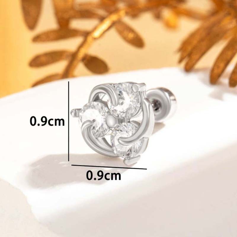 1 Pièce De Boucles D'Oreilles À Tige Géométriques Simples En Acier Titane Sans Placage Et Zircon Pour Femme Image3