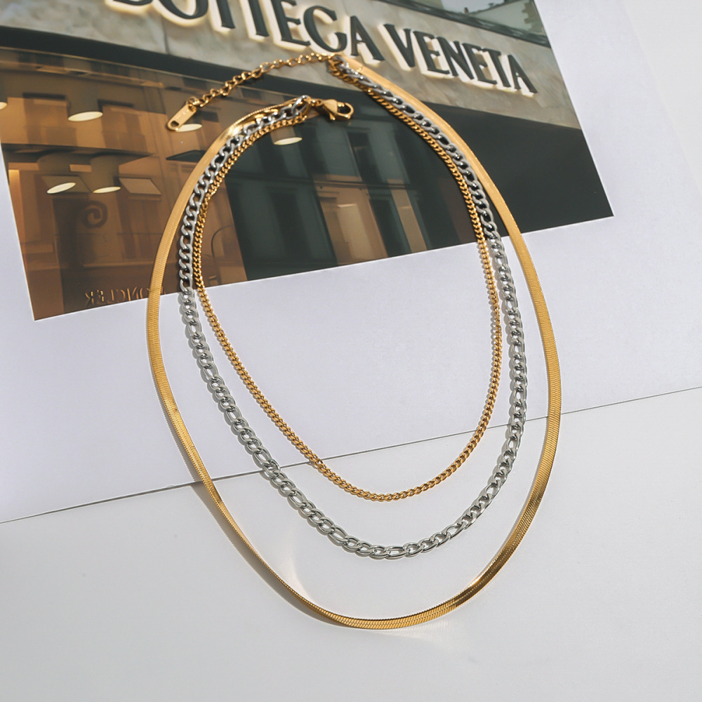 Colliers Superposés Pour Femmes, Style Simple Et Charmant, En Acier Inoxydable Étanche, Coloris Or Et Argent (1 Pièce) Image8