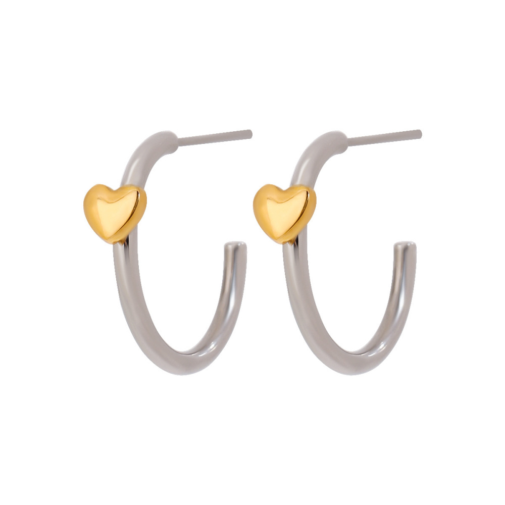 Boucles D'Oreilles Puces Minimalistes Classiques En Forme De Cœur, En Acier Inoxydable Doré, Étanches, Pour Femme (1 Paire). Image9