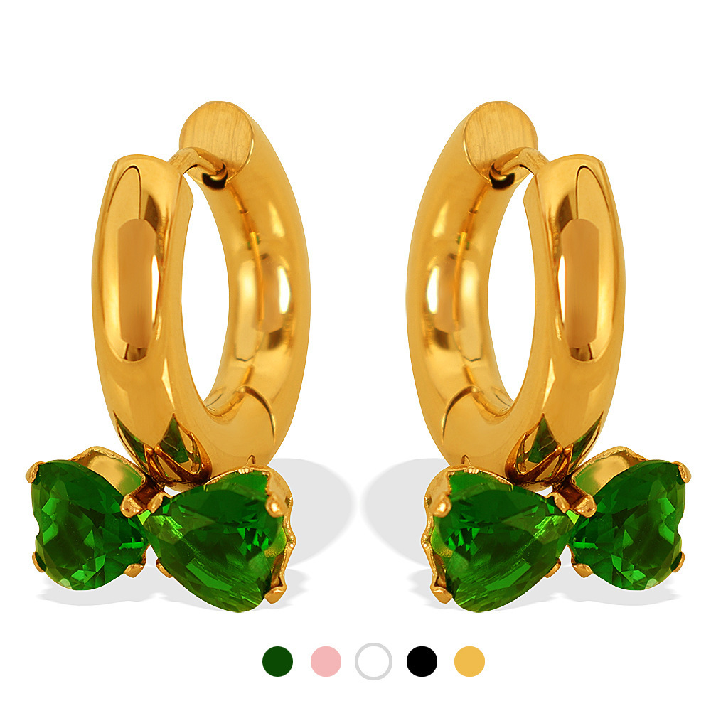 1 Paire De Boucles D'Oreilles Pendantes Pour Femme, Série Romantique, Nœud Papillon, En Acier Inoxydable Plaqué Or  Et Zircone Image10