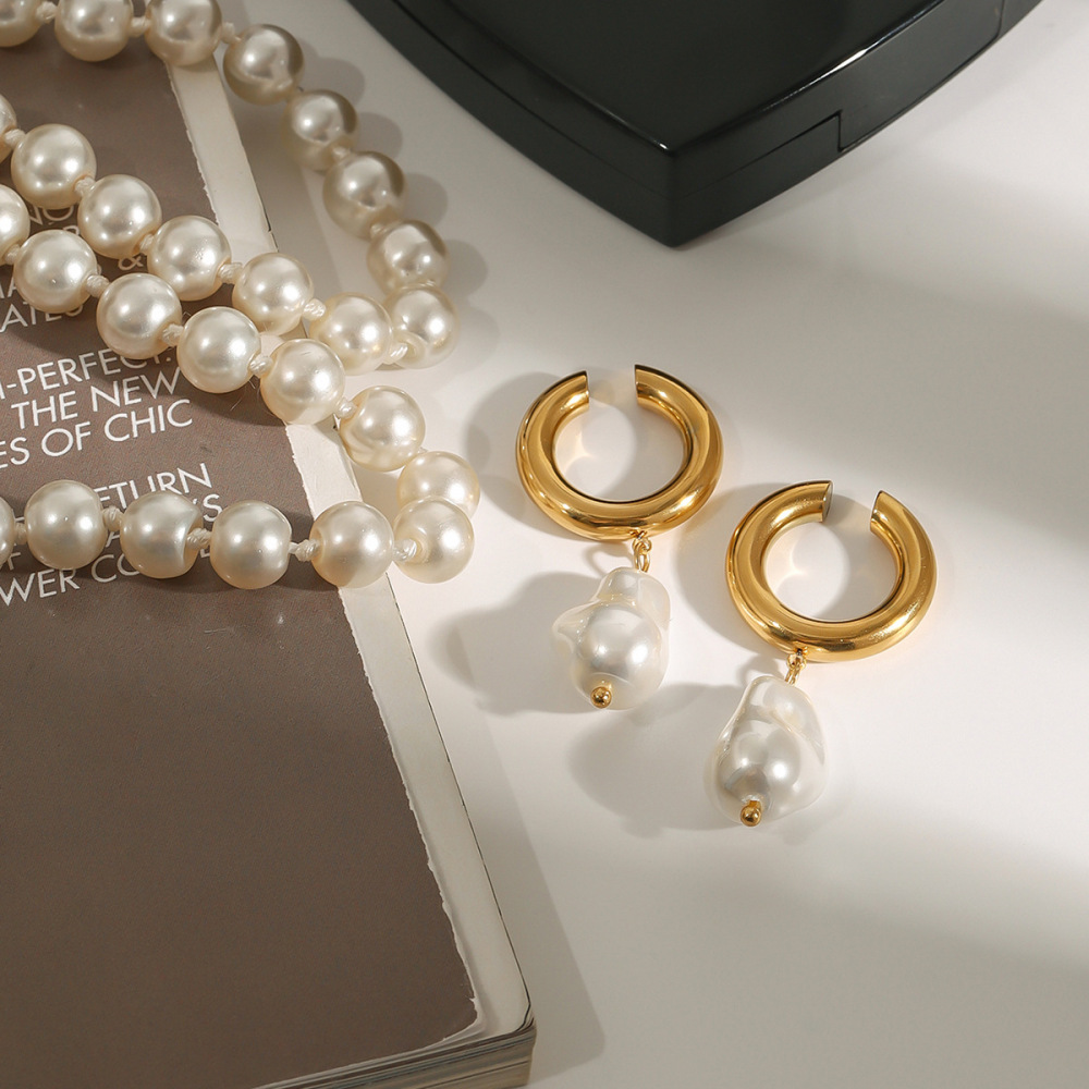 1 Paire De Manchettes D'Oreilles Élégantes Et Irrégulières Rondes En Acier Inoxydable Étanche Couleur Or De La Série Classique Pour Femmes Image3