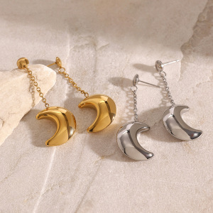 1 Paire De Boucles D'Oreilles Pendantes Pour Femme, Série Simple, Soleil/Lune, En Acier Inoxydable Plaqué Or  h5 Image4