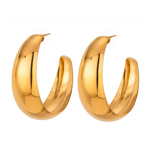 1 Paire De Boucles D'Oreilles Créoles Simples En Acier Inoxydable Étanche Couleur Or h5 Image6
