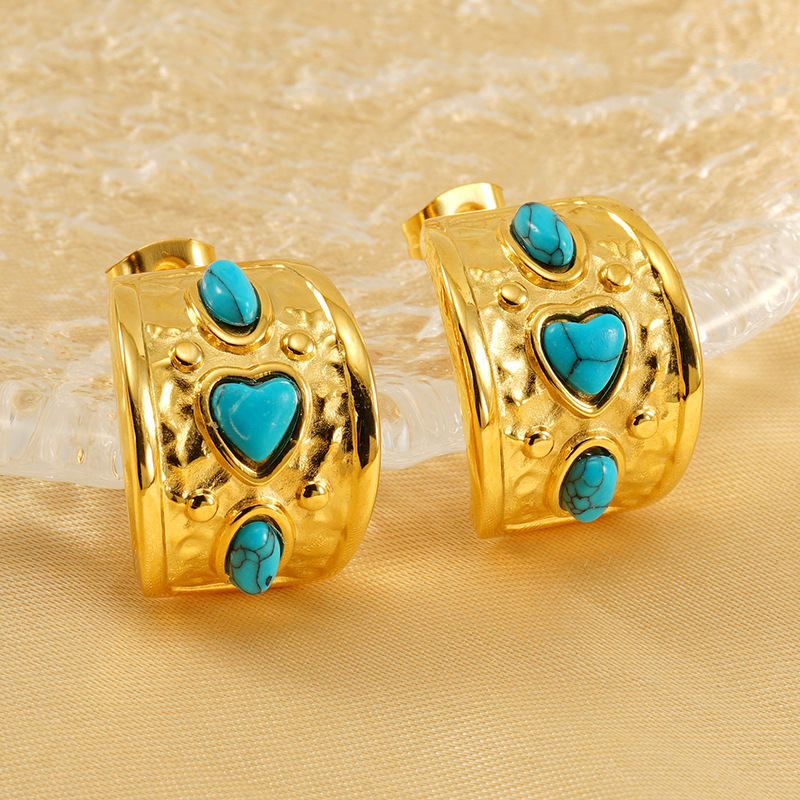 1 Paire De Boucles D'Oreilles À Tige Rétro À Pois En Acier Inoxydable Plaqué Or  Pour Femme Image3