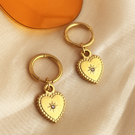 Boucles d'oreilles pendantes pour femme, style rétro charmant, en forme de cœur, en acier inoxydable étanche, couleur or (1 paire).