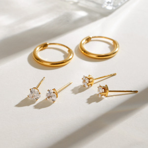 1 Paire De Boucles D'Oreilles Géométriques En Acier Inoxydable Plaqué Or  Et Zircon Pour Femme, Série Romantique h5 Image3