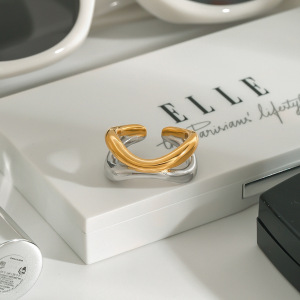 Bague Ajustable Pour Femme, 1 Pièce, En Acier Inoxydable Doré, Étanche, Style Annulaire Chic De La Collection Designable Series h5 Image4