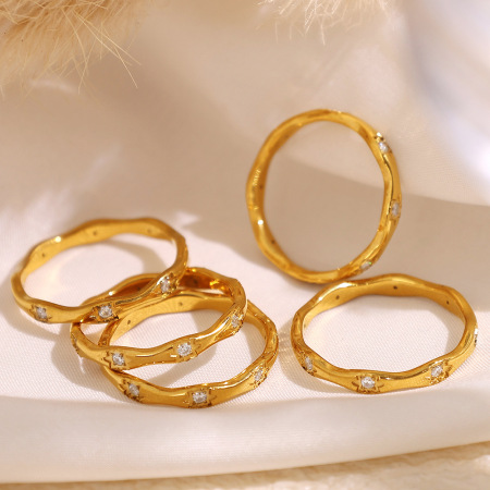 Bague simple pour femme, 1 pièce, collection Gorgeous Series Classic Exquisite Octagramme, forme irrégulière, acier inoxydable, couleur or, étanche.