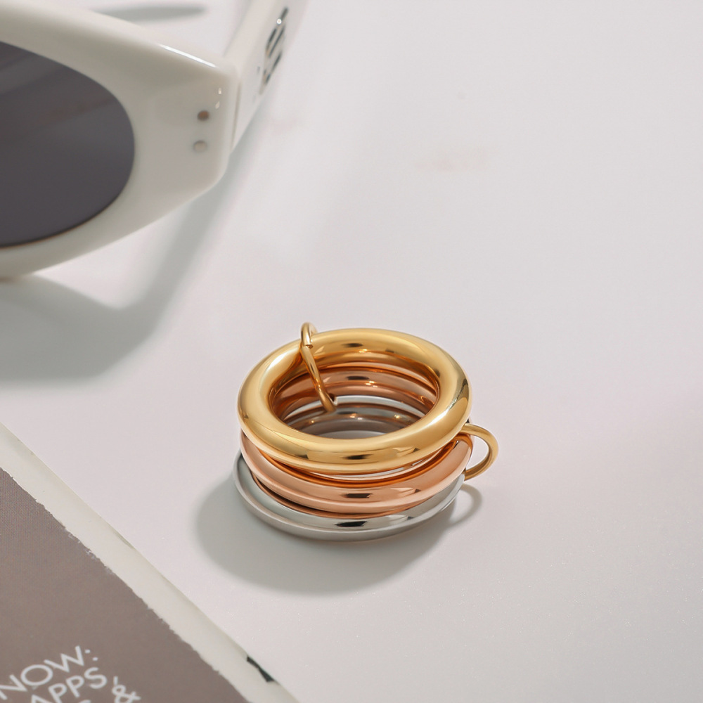 Bague Simple Classique Pour Femme, En Acier Inoxydable Multicouche Étanche (1 Pièce) h5Image6