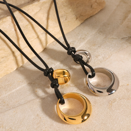 collier avec pendentif géométrique en acier inoxydable plaqué or  pour femme, série simple et décontractée, 1 pièce 2