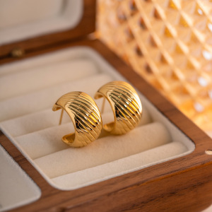 1 Paire De Boucles D'Oreilles Puces Pour Femme, Style Classique Et Luxueux, Couleur Unie, En Forme D'Anneau, En Acier Inoxydable Plaqué Or. h5 Image4