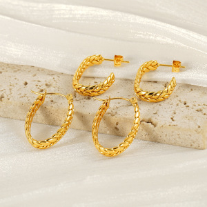 1 Paire De Boucles D'Oreilles Créoles Pour Femme En Acier Titane Plaqué Or , Série Simple h5 Image4