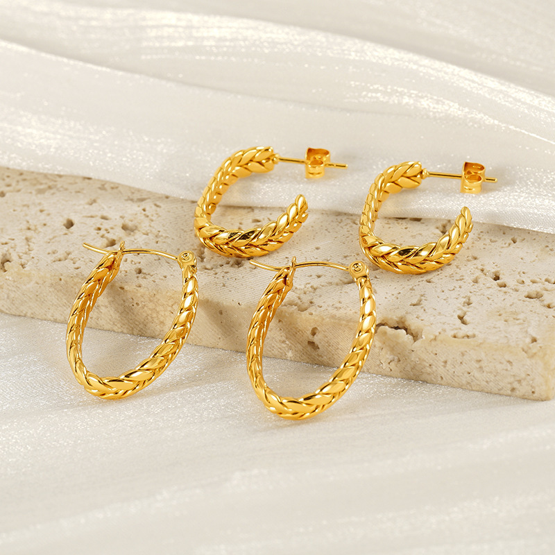1 Paire De Boucles D'Oreilles Créoles Pour Femme En Acier Titane Plaqué Or , Série Simple Image4