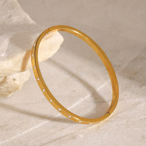 Bracelet Jonc Moderne Et Simple, Rond Et Annulaire, En Acier Inoxydable Imperméable, Couleur Or, Pour Femme (1 Pièce) h5 Image3