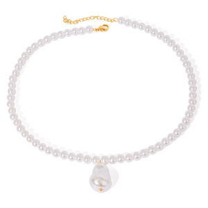 Collier Avec Pendentif En Perles Artificielles Pour Femme, Série Simple Rétro, En Acier Inoxydable Plaqué Or  h5 Image6