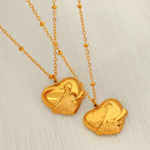 Collier Avec Pendentif En Forme De Cœur Rétro En Acier Titane Plaqué Or  Pour Femme, Série Simple, 1 Pièce h5 Image4