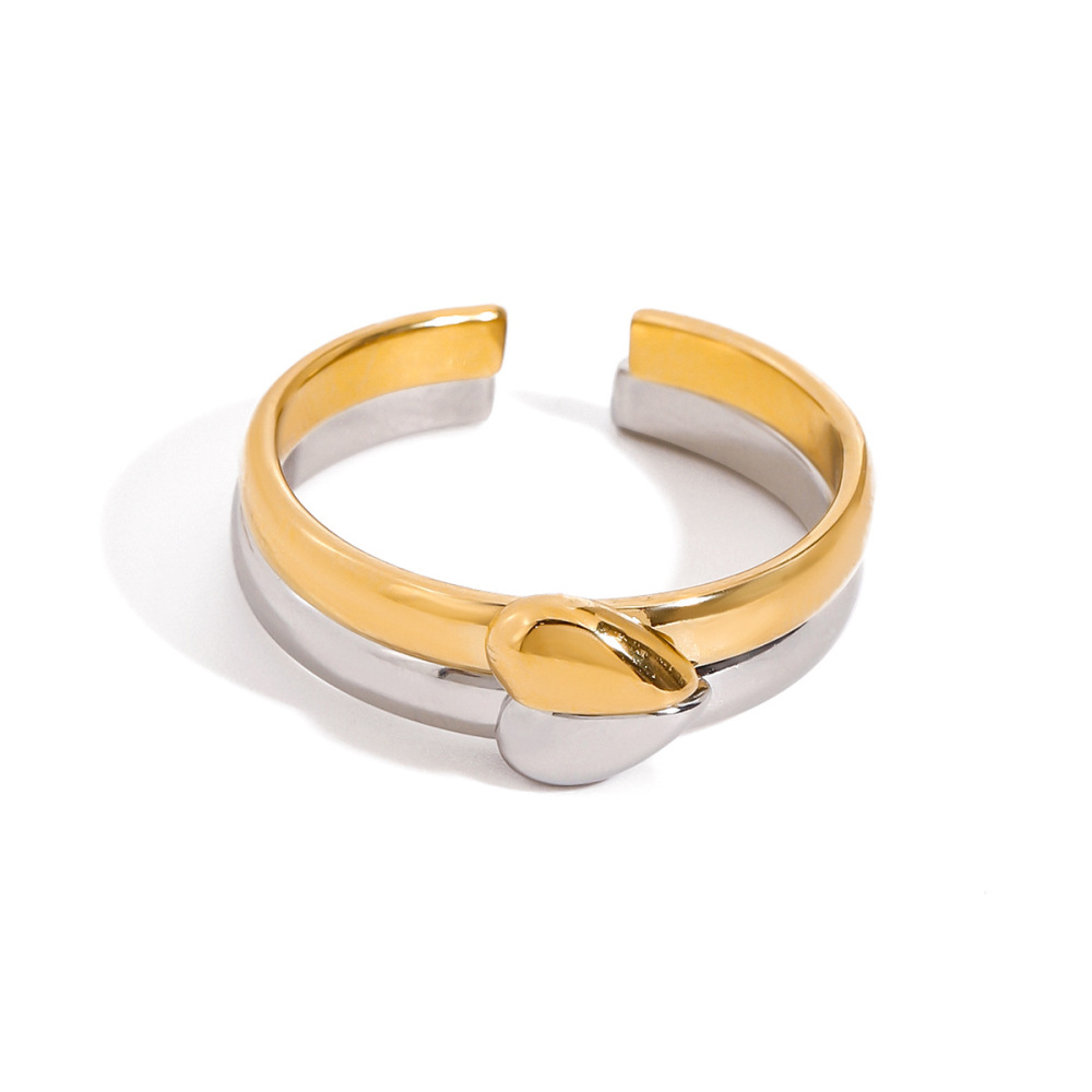 1 Paire De Bagues Ajustables Pour Femme, En Acier Inoxydable, Résistantes À L'Eau, En Forme De Cœur, Couleur Or Et Argent, Collection Romantique Image10