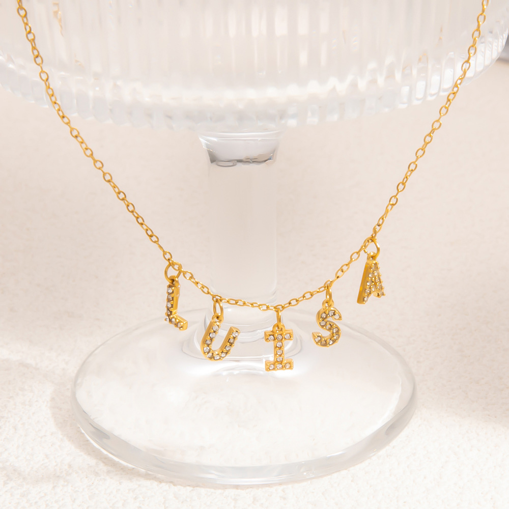 Pendentif Femme Luxueux, Collection Daily Letter, En Acier Inoxydable Étanche Couleur Or (1 Pièce). h5Image8