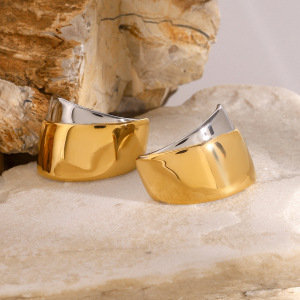 1 Paire De Boucles D'Oreilles À Tige Géométriques Décontractées En Acier Inoxydable Plaqué Or Pour Femmes h5 Image2