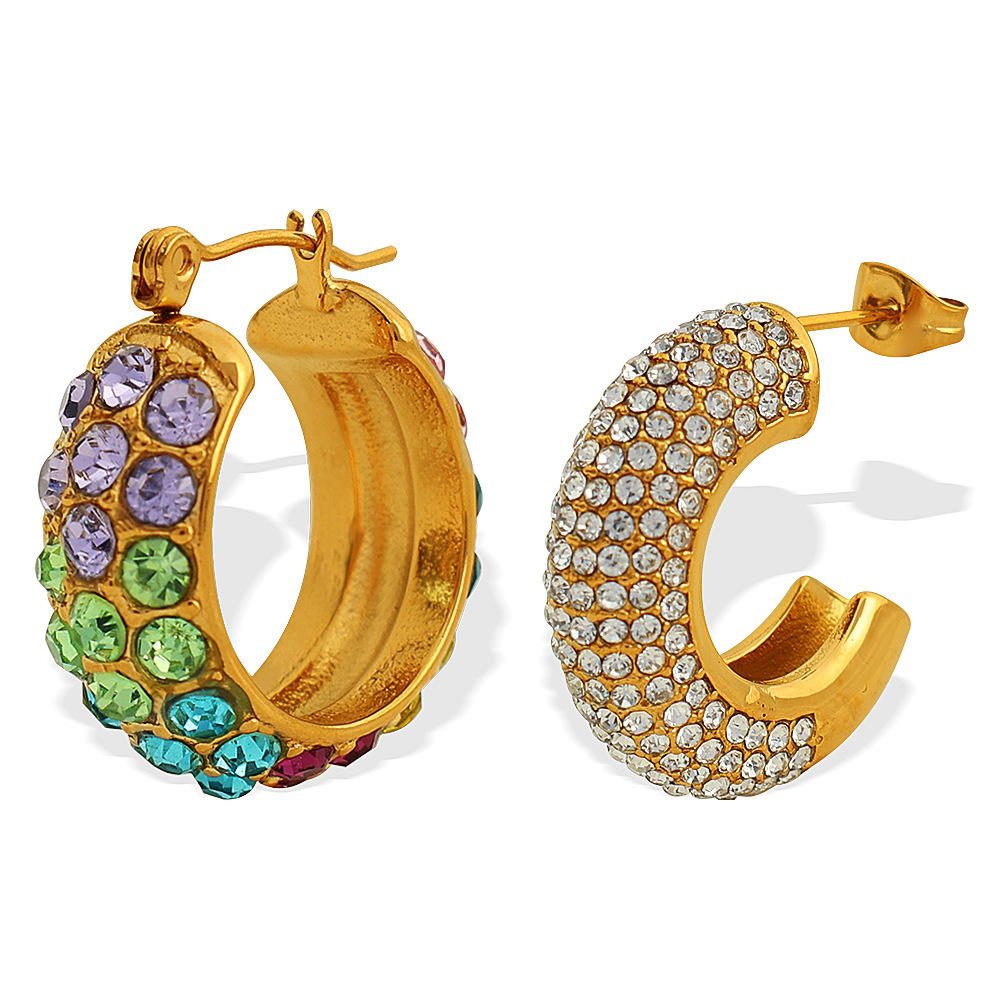 1 Paire De Boucles D'Oreilles Puces Pour Femme, Collection Luxueuse, Simple Et Géométrique, En Acier Inoxydable Plaqué Or Avec Strass. Image9
