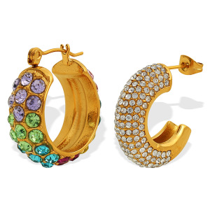 1 Paire De Boucles D'Oreilles Puces Pour Femme, Collection Luxueuse, Simple Et Géométrique, En Acier Inoxydable Plaqué Or Avec Strass. h5 Image9
