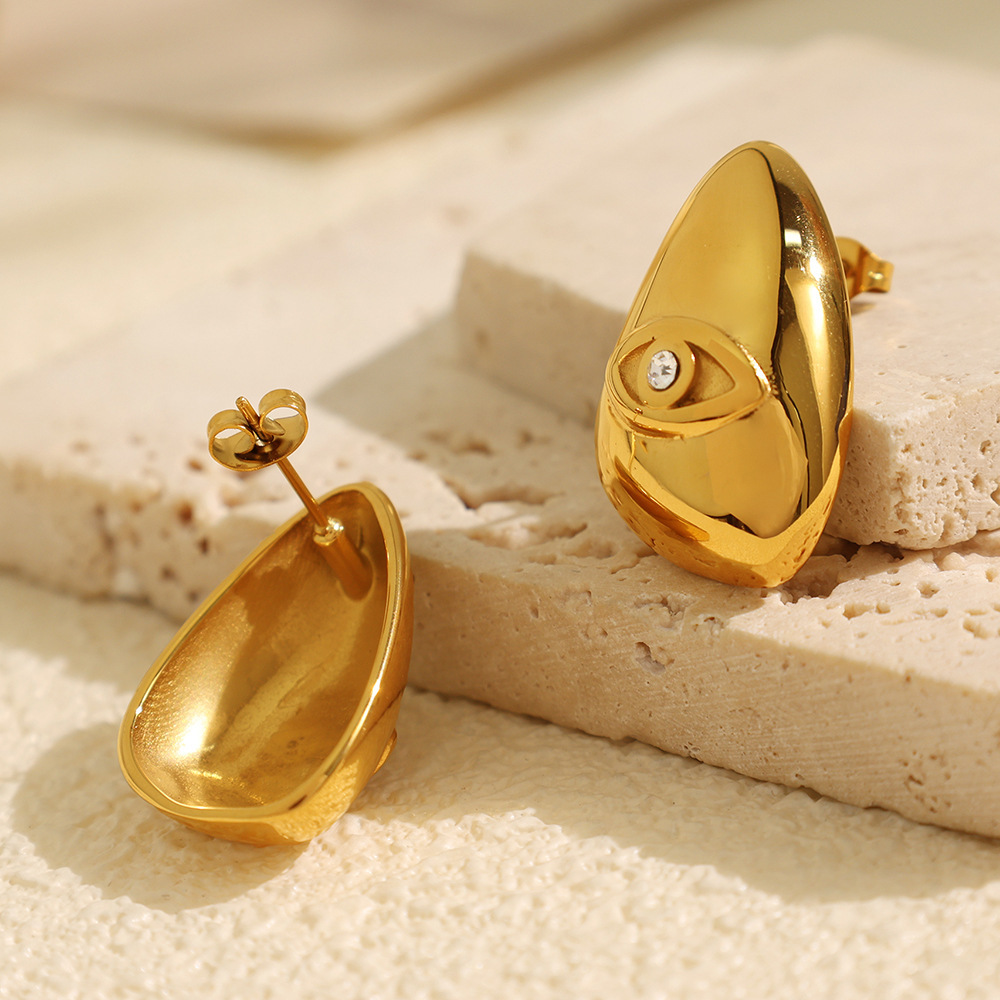 1 Paire De Boucles D'Oreilles À Tige En Acier Titane Plaqué Or  Avec Strass Pour Femme, Série Classique Image4