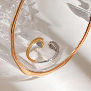 Bague Simple Pour Femme, Collection Concise Series, En Acier Inoxydable Multicolore, Étanche, Couleur Or Et Argent. h5 Image6