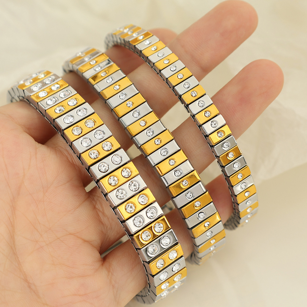 Bracelet Chaîne Pour Femme En Acier Inoxydable Plaqué Or , Style Patchwork Punk, Série Simple, 1 Pièce Image3