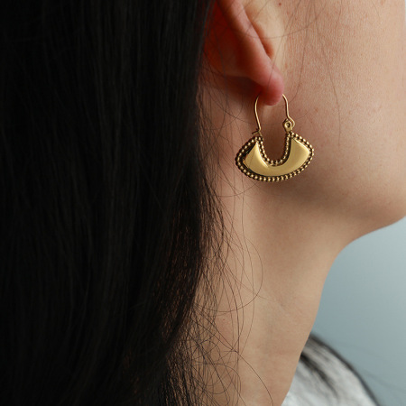 1 paire de boucles d'oreilles pendantes géométriques rétro en acier inoxydable plaqué or  pour femme 2