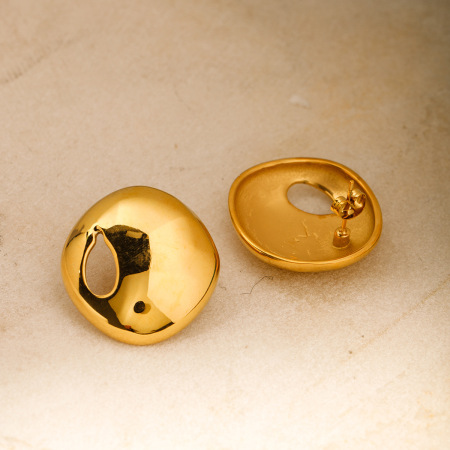 1 paire de boucles d'oreilles à tige géométriques décontractées en acier inoxydable plaqué or  pour femmes 2
