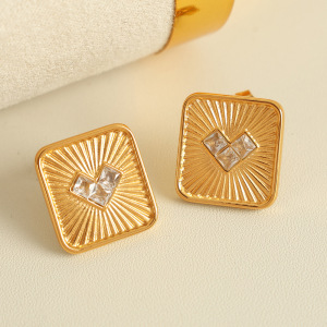 1 Paire De Boucles D'Oreilles À Tige En Acier Inoxydable Plaqué Or Avec Zircons Pour Femme, Style Rétro, Série Simple h5 Image3