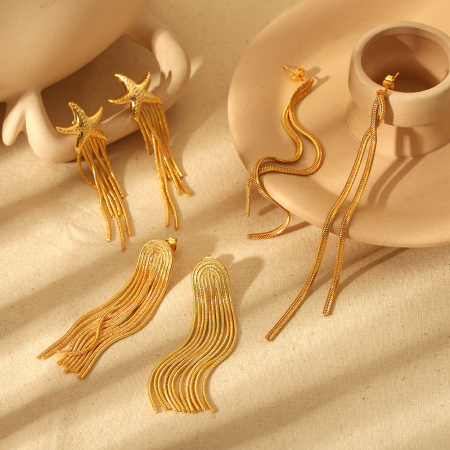 Boucles d'oreilles pendantes pour femme, modèle simple et haut de gamme, à pompons, en acier inoxydable plaqué or. 2